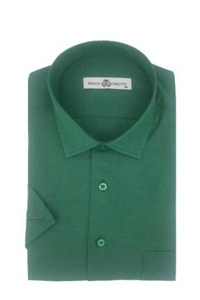 Yeşil Klasik Kesim Kısa Kollu Erkek Gömlek 854-0003-CS