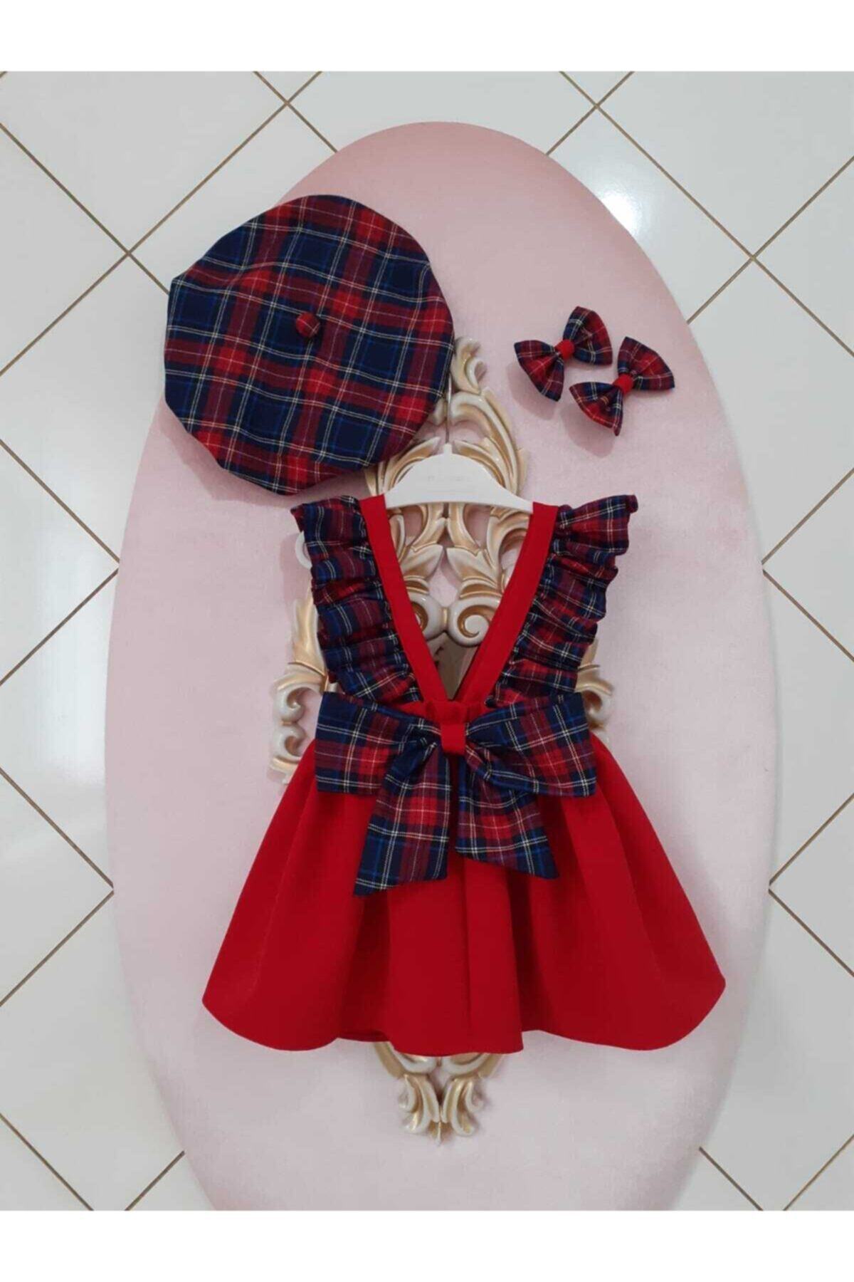 Baby Girl Red Plaid Ruffle Strap Dungaree Set