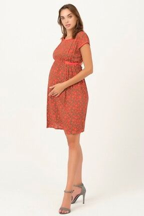 Hamile Desenli Mini Günlük Elbise Kırmızı 5485