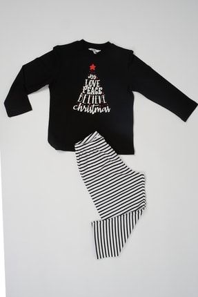 Erkek Çocuk Siyah Bambu Yılbaşı Pijama Takımı SS 9920