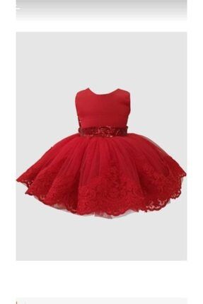 Yediel Buğra Kırmızı Dantelli Payet Fiyonklu Tütü Elbise KFOTP234245346