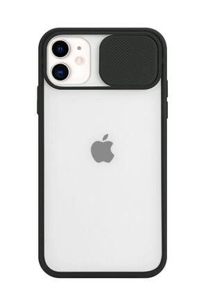 Iphone 11 6.1 Kamera Slayt Korumalı Sürgülü Siyah Şeffaf Telefon Kılıfı 11slytlime