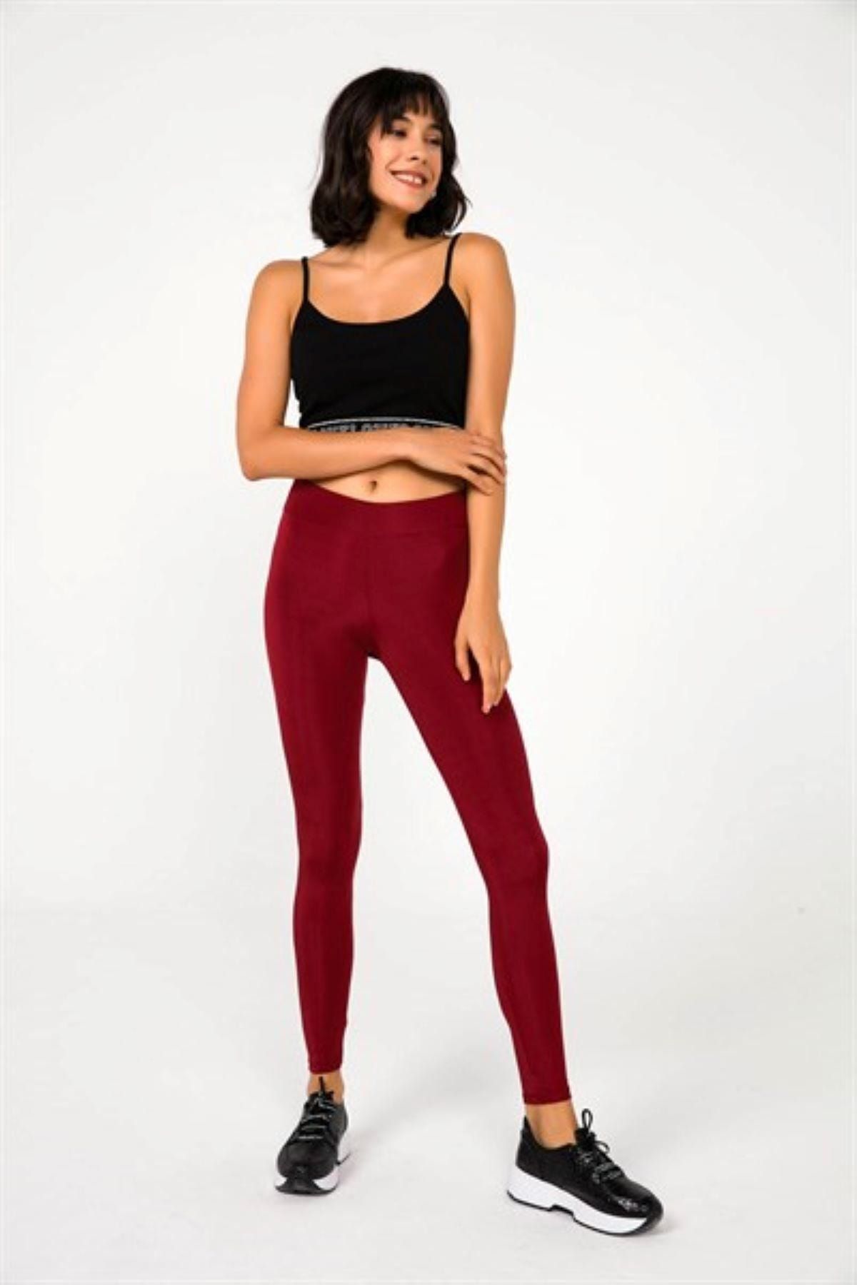 Elle line Women's Burgundy High Waist Daily and Sports Use, Does Not Show  Underwear, Shady Disco Leggings - Trendyol