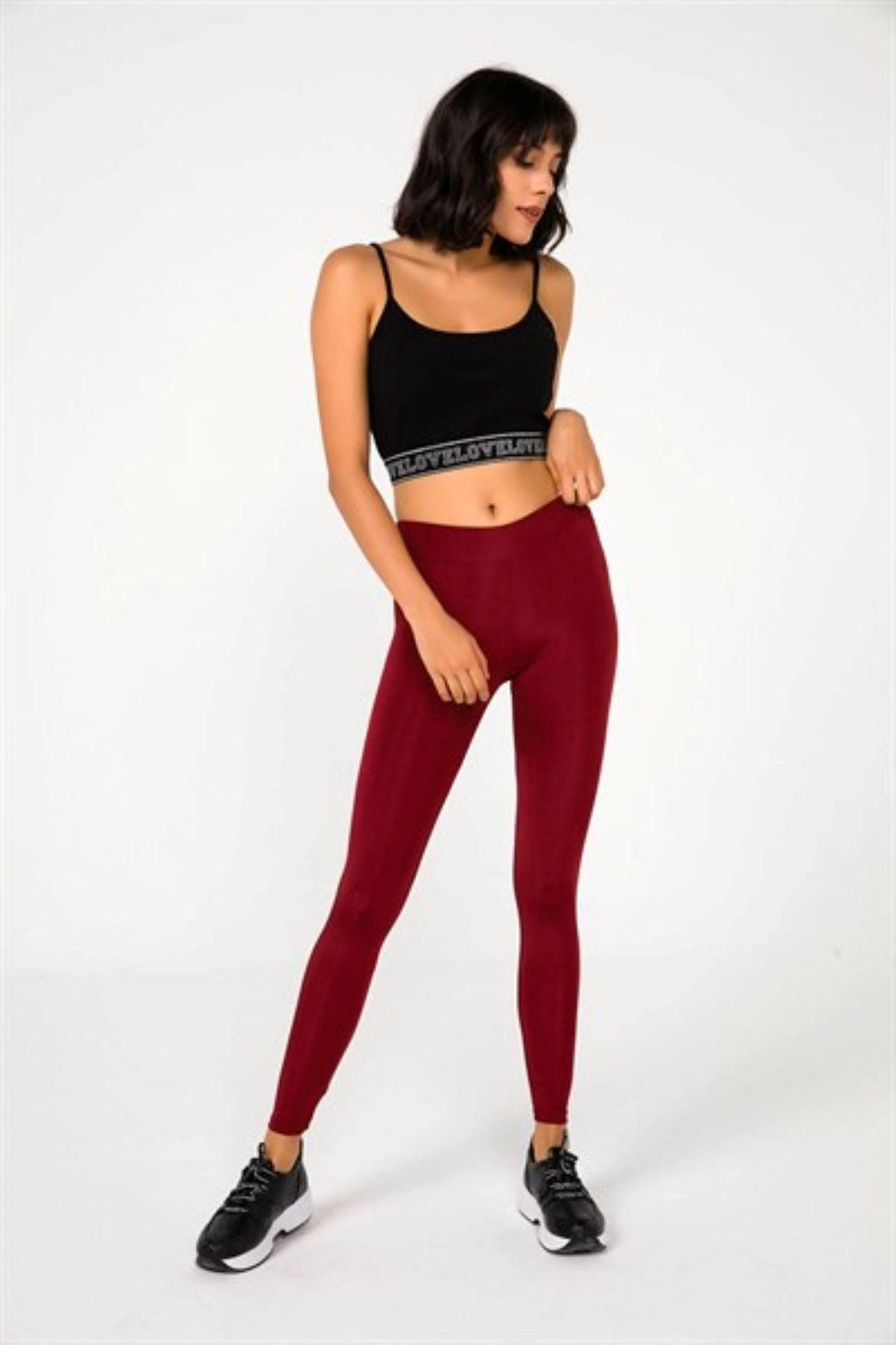 Elle line Women's Burgundy High Waist Daily and Sports Use, Does Not Show  Underwear, Shady Disco Leggings - Trendyol