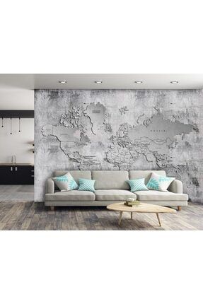 Beton Zemin Kabartma Dünya Haritası Duvar Kağıdı harita-147