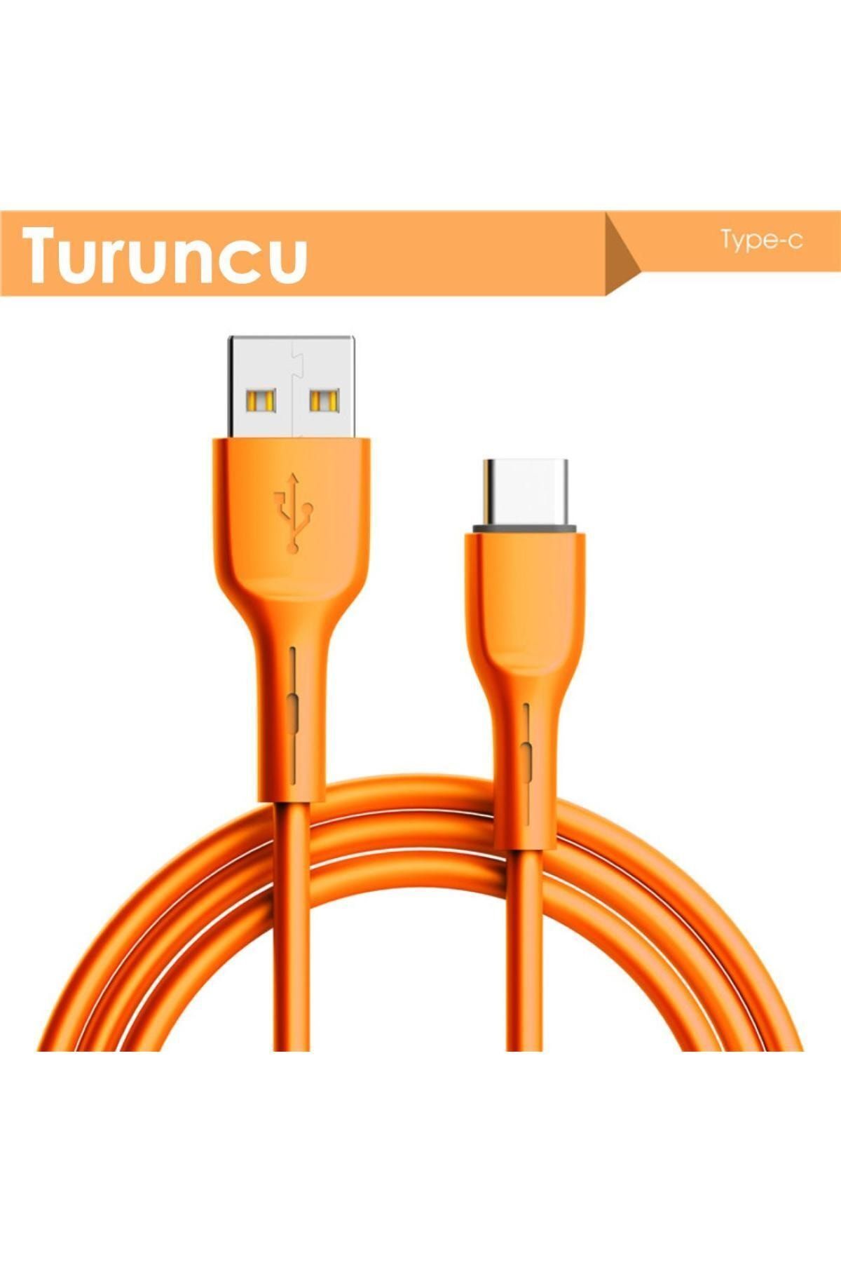 2 4a hizli sarj kablosu 480mbps data kablosu yumusak silikon kapli type c uyumlu 1mt turuncu