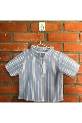 Erkek Çocuk Gömleği Şile Bezi Mavi Çizgili MAVIS100