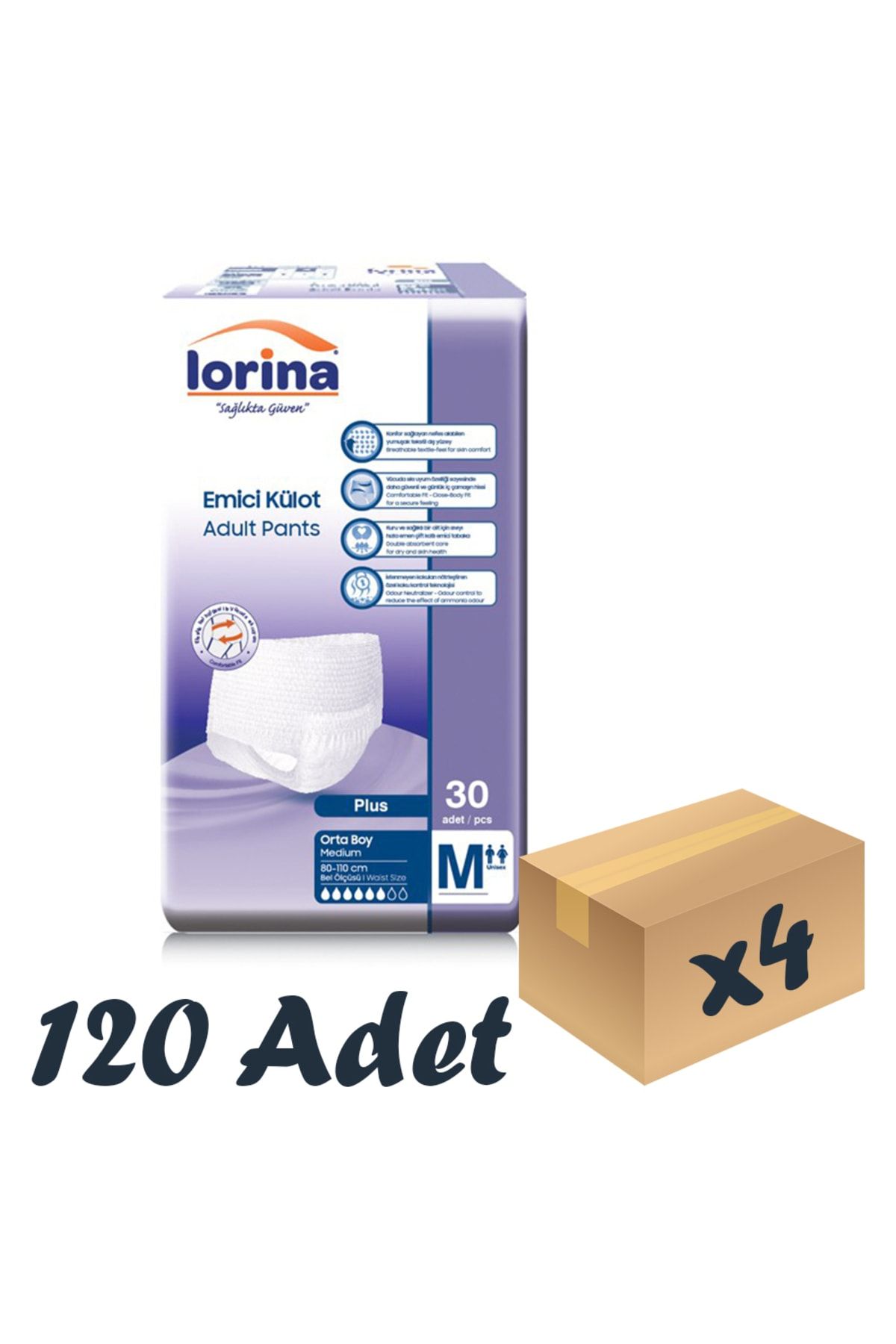 LORİNA Yetişkin Emici Külot Medium 30'lu 4 Paket 120 Adet