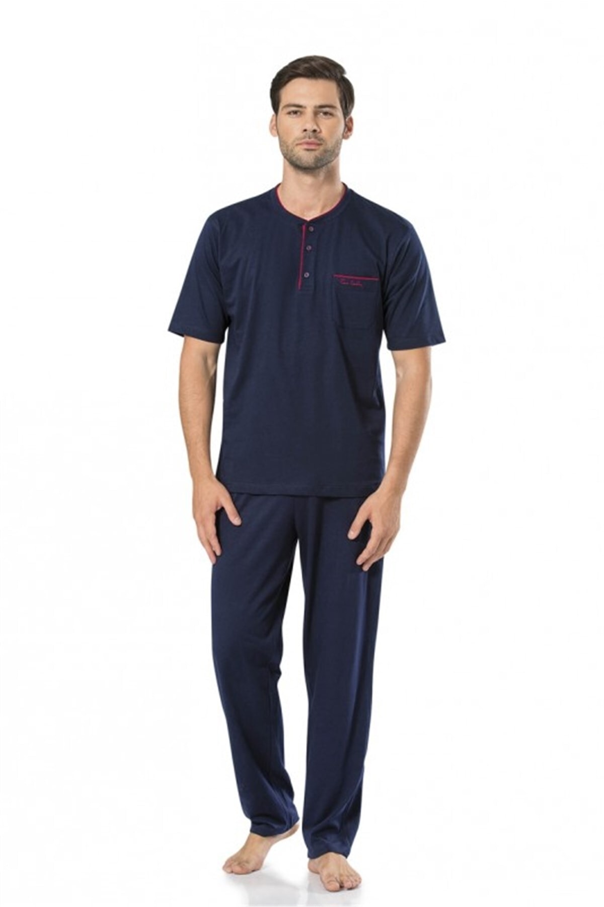 ست پیژامه و لباس خواب مردانه راسته فاق نرمال آستین کوتاه | پیر کاردین Pierre Cardin TX9C4396234073 - تصویر 2