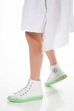 Beyaz - Renkli Taban Bilekli Kadın Sneaker MT1031