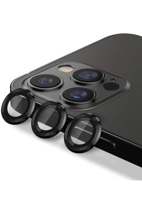 Iphone 12 Pro (6.1') Uyumlu Alüminyum Alaşım, 3d Temperli Kamera Lens Koruyucu, Siyah [3'lü Set] TYC00321105246