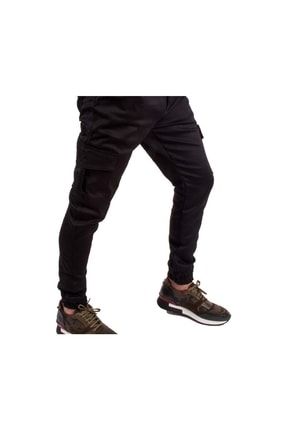 Regular Fit Siyah Renk Likralı Körüklü Cep Kargo Pantolon Lastikli Taktik Tactikal OUTDORR