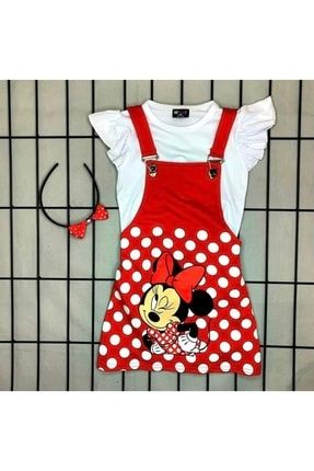 Puantiye Detaylı Minnie Mouse Kız Çocuk Salopet Elbise 14380