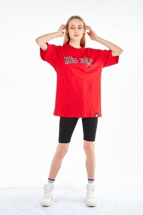 Unisex Kırmızı Boston Red Sox Baskılı Oversize Unisex Tshirt 22SSU13000011