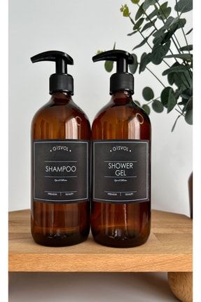 2'li Set 500ml Cam Şişe Rustik Amber Shampoo & Shower Gel Siyah Etiketli giset501