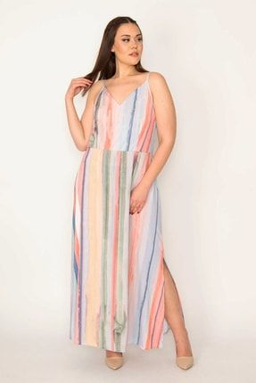 Kadın Renkli Ip Askılı Uzun Elbise 85N6957