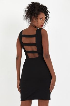 Siyah Sırt Dekolteli Kalem Mini Elbise ST-047