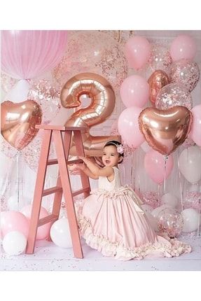 2 Yaş Rosegold Doğum Günü Balon Seti rose gold balon seti