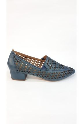 Hakiki Deri Mavi Zımbalı Yazlık Kadın Ayakkabı UA00224