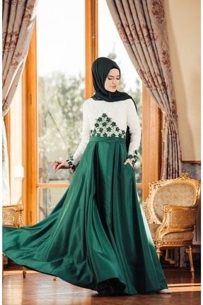 Kadın Taşlı Tafta Abiye Elbise Zümrüt Yeşili 20C5F79