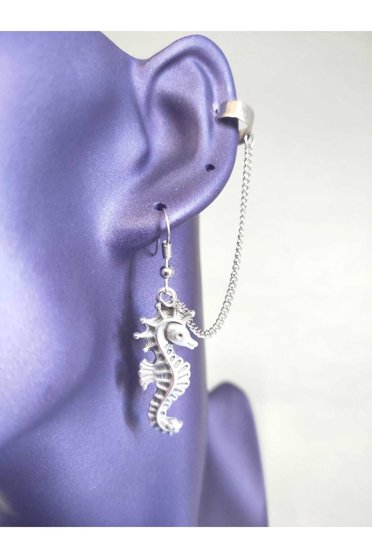 Seahorse Tragus Sıkıştırma Zincirli Küpe