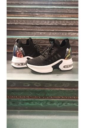 Guja Kadın Siyah Renk Çorap Tarzı Arkası Reflektörlü Dolgu Topuk Sneaker 03007