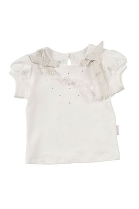 Kız Çocuk Kısa Kollu Inci Dantel Süslü Tshirt 25103