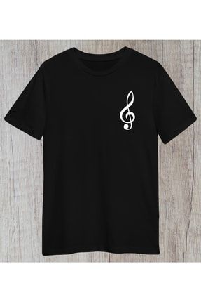 Regular Unisex Nota Tasarımlı Siyah Müzik / Müzisyen Tshirt MZKR7855