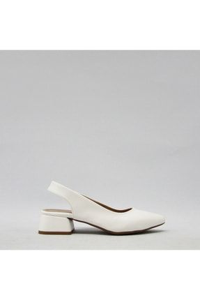 Bb2022-10 Beyaz Kadın Arkası Açık Topuklu Ayakkabı BB2022-10