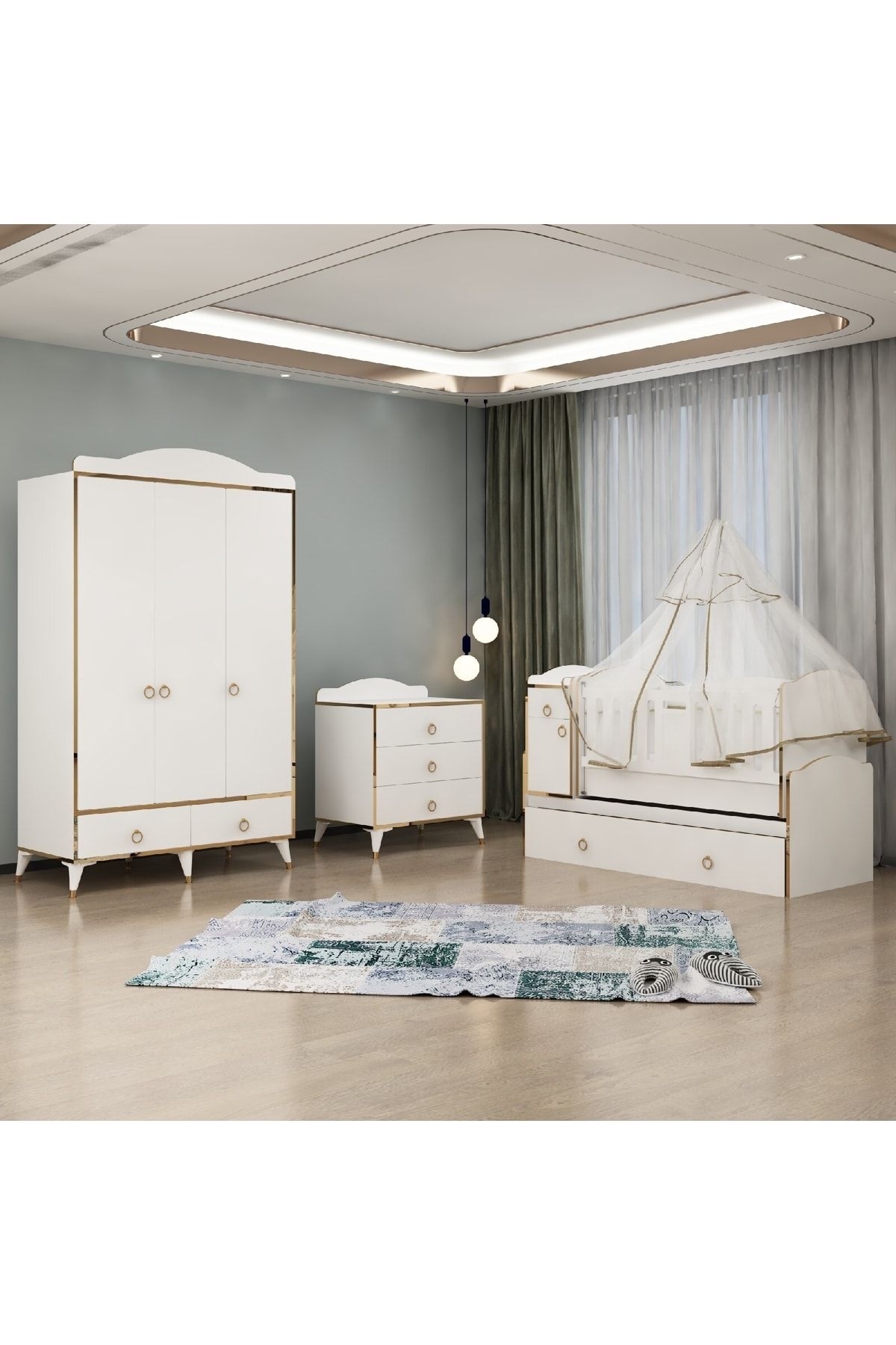 Garaj Home Tuana Gold Avangart Bebek Odası Takımı - Yatak Ve Uyku Seti Kombinli