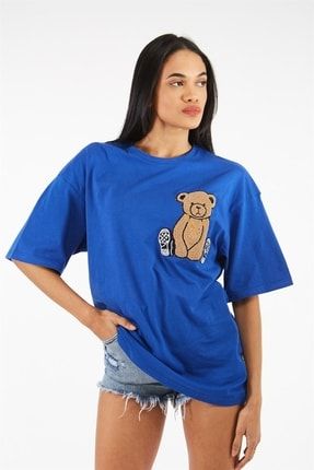 Unisex Sax Teddy Bear Ayıcık Işlemeli Oversize Unisex T-shirt 22SSU13000007