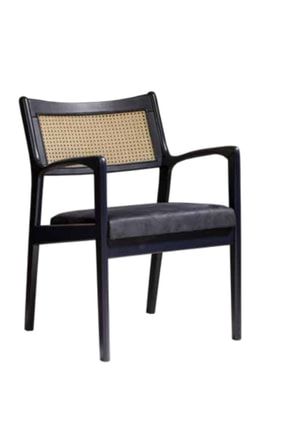 Sandalye Zus120 Hasır Sırt Model Ahşap Kayın Iskelet Suni Deri Döşeme Siyah Renk El Yapım Sandalye Zus120 Hasır Sırt MODEL