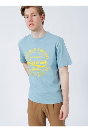 Limon Miro Bisiklet Yaka Geniş Fit Baskılı Mavi Erkek T-shirt 5002812952