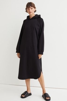 Kadın Siyah Özel Tasarım Sweat Elbise 7058 10 OTSSWELBS