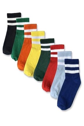 8'li Paket Renkli Çizgili Pamuklu Yarım Konç Unisex Çorap 99982710