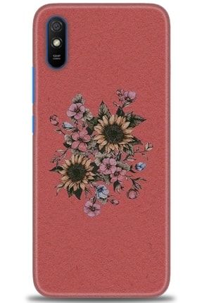 Xiaomi Redmi 9a Kılıf Hd Baskılı Kılıf - Retro Çiçek + Temperli Cam nmxi-redmi-9a-v-224-cm