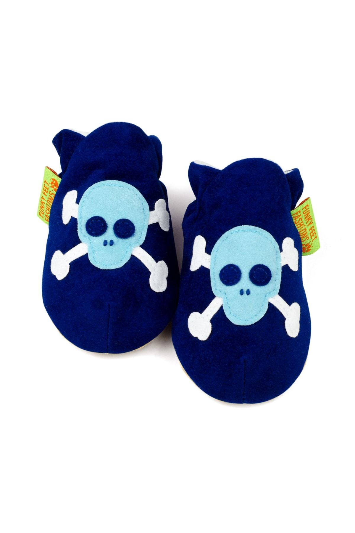 Funky Feet Skull Blue Genuine Suede Baby Booties Trendyol