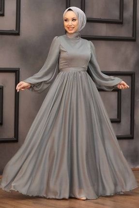 Kadın Mint Balon Kol Tesettür Abiye Elbise 5215mınt ARM-5215