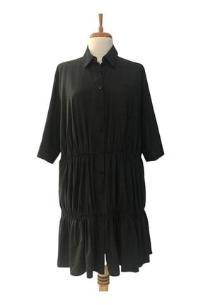 Kadın Siyah Boğum Lastik Poplin Düğmeli Elbise Butika484
