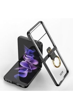 Samsung Galaxy Z Flip 3 Kılıf Metal Görünümlü Yüzüklü Katlanabilir Ultra Zarif Ringo Case zflip3ringocasee