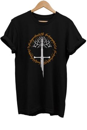 Lotr Gondor Narsil Baskılı %100 Pamuk Oversize Siyah T-shirt rmz7615x
