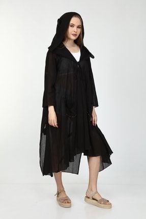 Siyah Cadı Kapüşonlu Bohem Kimono&kaftan BHMSTLLSD4356