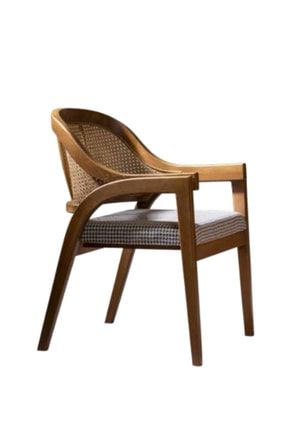 Sandalye Zus132 Hasır Sırtlık Model Tam Kolçak Ahşap Kayın Iskelet Rahat Oturum Açık Ceviz El Yapım