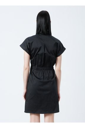 Seren Gömlek Yaka Basic Düz Siyah Kadın Elbise 5002800602