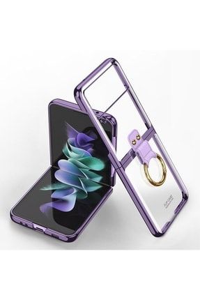 Samsng Galaxy Z Uyumlu Flip 3 Kılıf Metal Görünümlü Yüzüklü Katlanabilir Ultra Zarif Ringo Case zflip3ringocasee