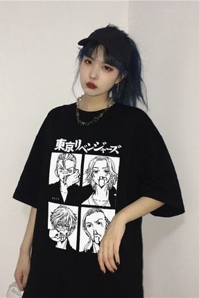 Siyah Oversize Tokyo Revengers Büyük Baskılı Unisex Geniş Kesim Anime T-shirt tokyo-revengers-tişört