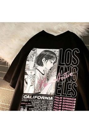Nefigo Harajuku Los Angeles Girl Siyah Unisex T-shirt nefigoLAgirl