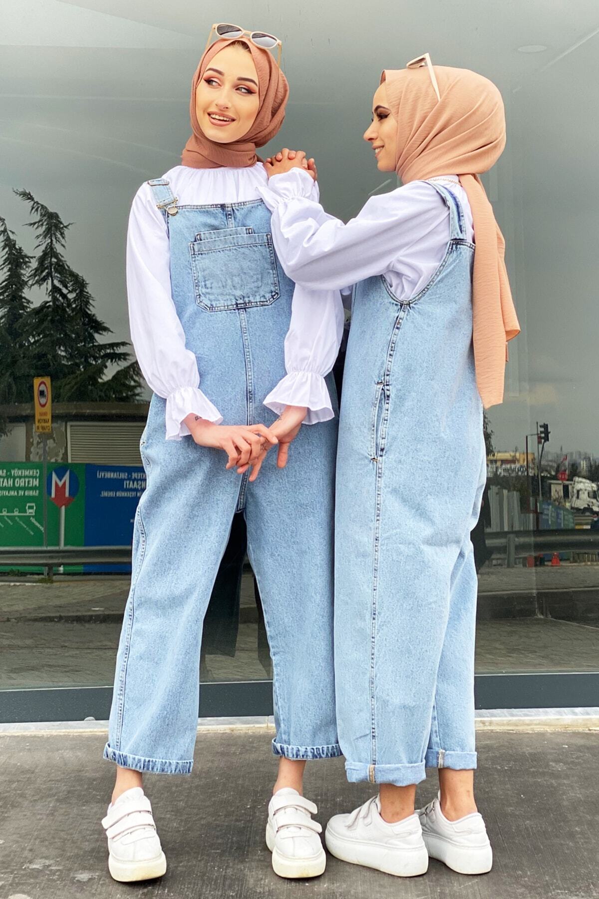 BUTİK C Kadın Mavi Kot Salopet