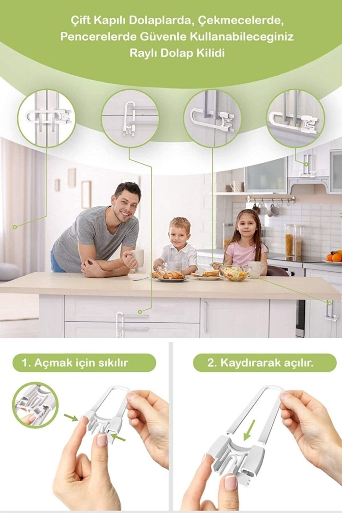 ® Bebek Çocuk Çekmece Ve Dolap Koruma Raylı Güvenlik Sistemi Emniyet Kilidi 4