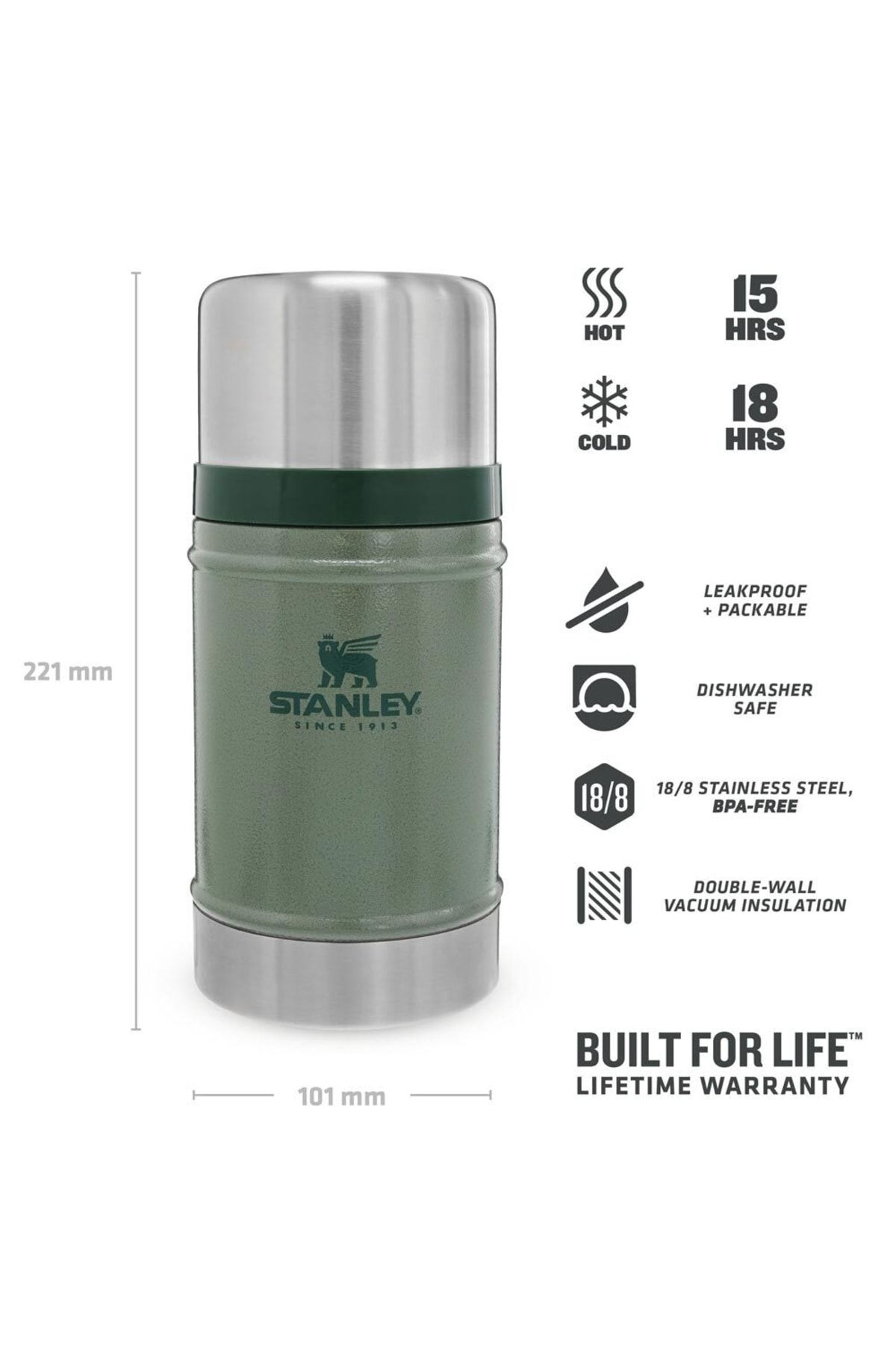 قمقمه غذای سبز وکیوم کلاسیک استیل 0.70 لیتری استنلی Stanley